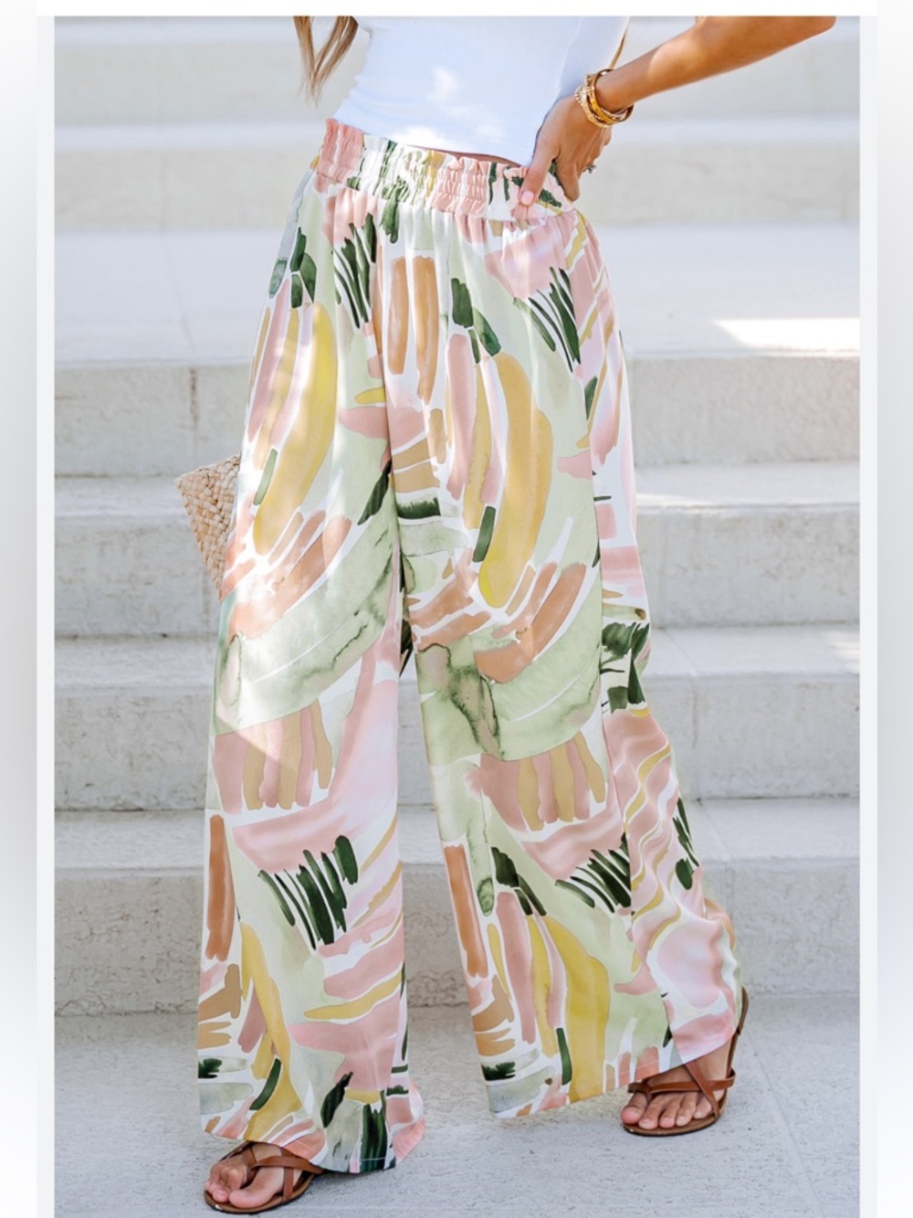 CUPSHE Women’s Boho Printed Wide-Leg Paperbag Pants - Pastel Abstract NWT XL